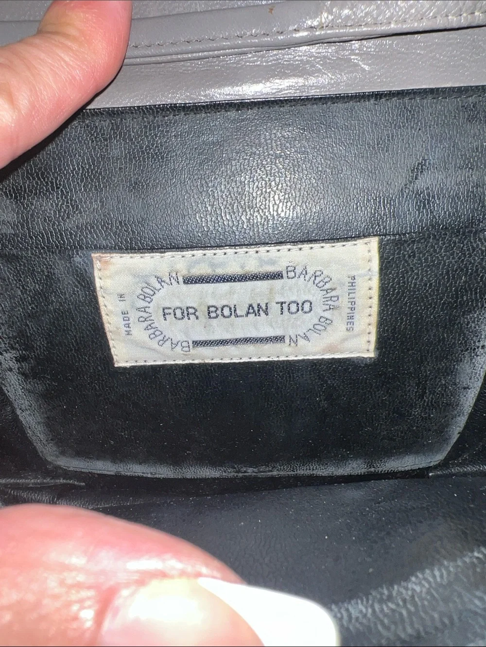 Vintage Grey Leather Barbara Bolan Crossbody Bag and Vintage Clutch